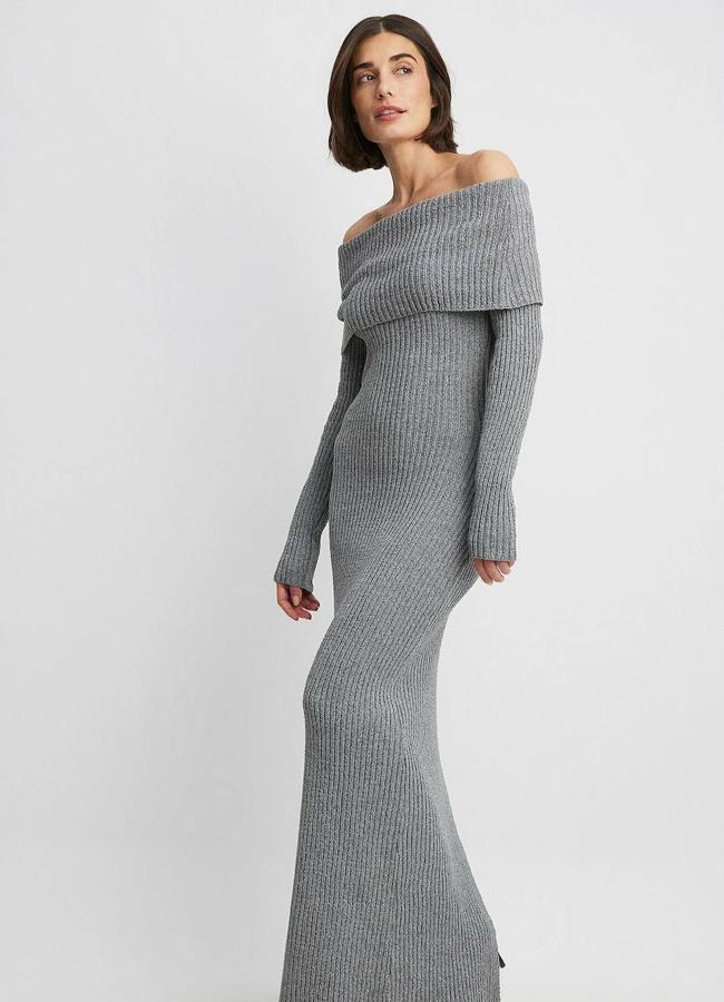 Vestido de punto con escote bardot