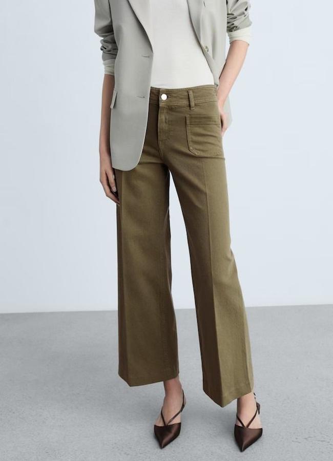 Pantalones vaqueros anchos color verde khaki